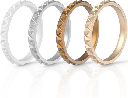 Thin Silicone Wedding Rings for Women, Triangle Diamond Stackable Bands 2.5Mm Wide 2Mm Thick - 1/4/8/12/16 Variety Multipack